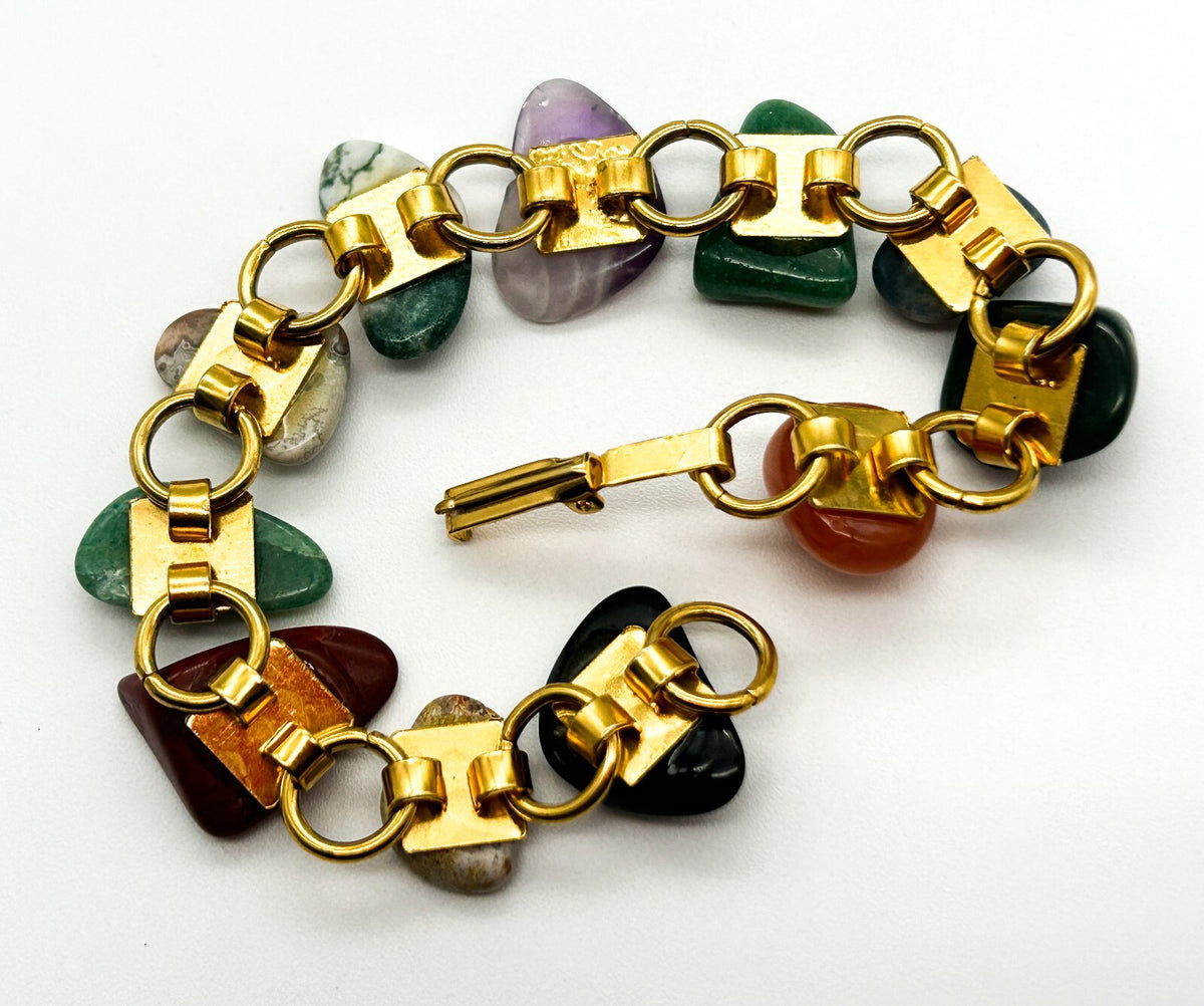Vintage Gemstone Bracelet Agate Amethyst Aventurine Jasper Sodalite Onyx