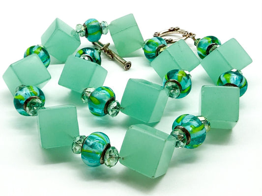 Chunky Mint Green Glass Statement Necklace Lampwork Glass Toggle Clasp