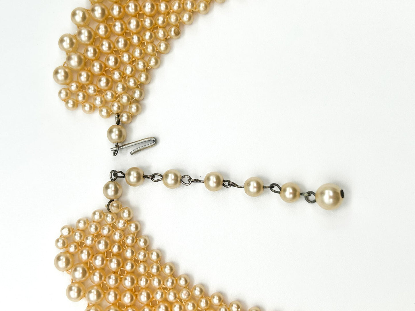Vintage Hong Kong Faux Pearl Collar Necklace Cream Graduated Bib Statement