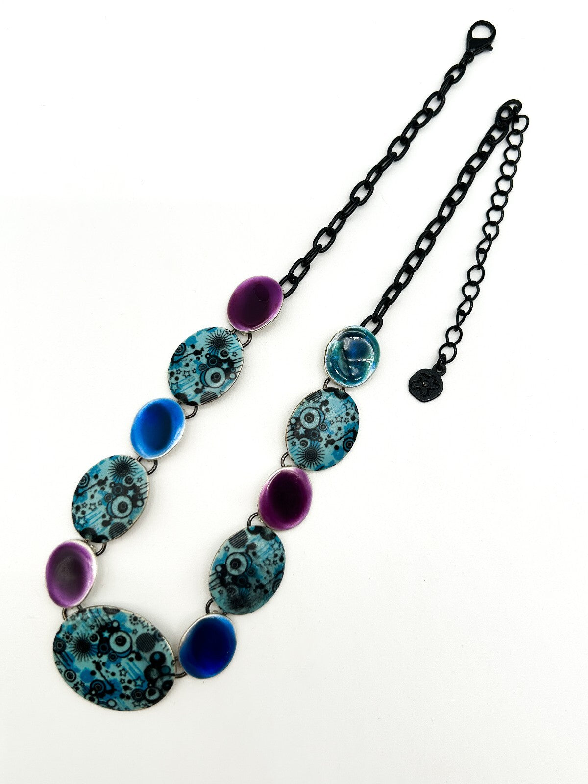 Ikita Statement Necklace Blue Purple Enamel Disc Necklace Articulated Adjustable
