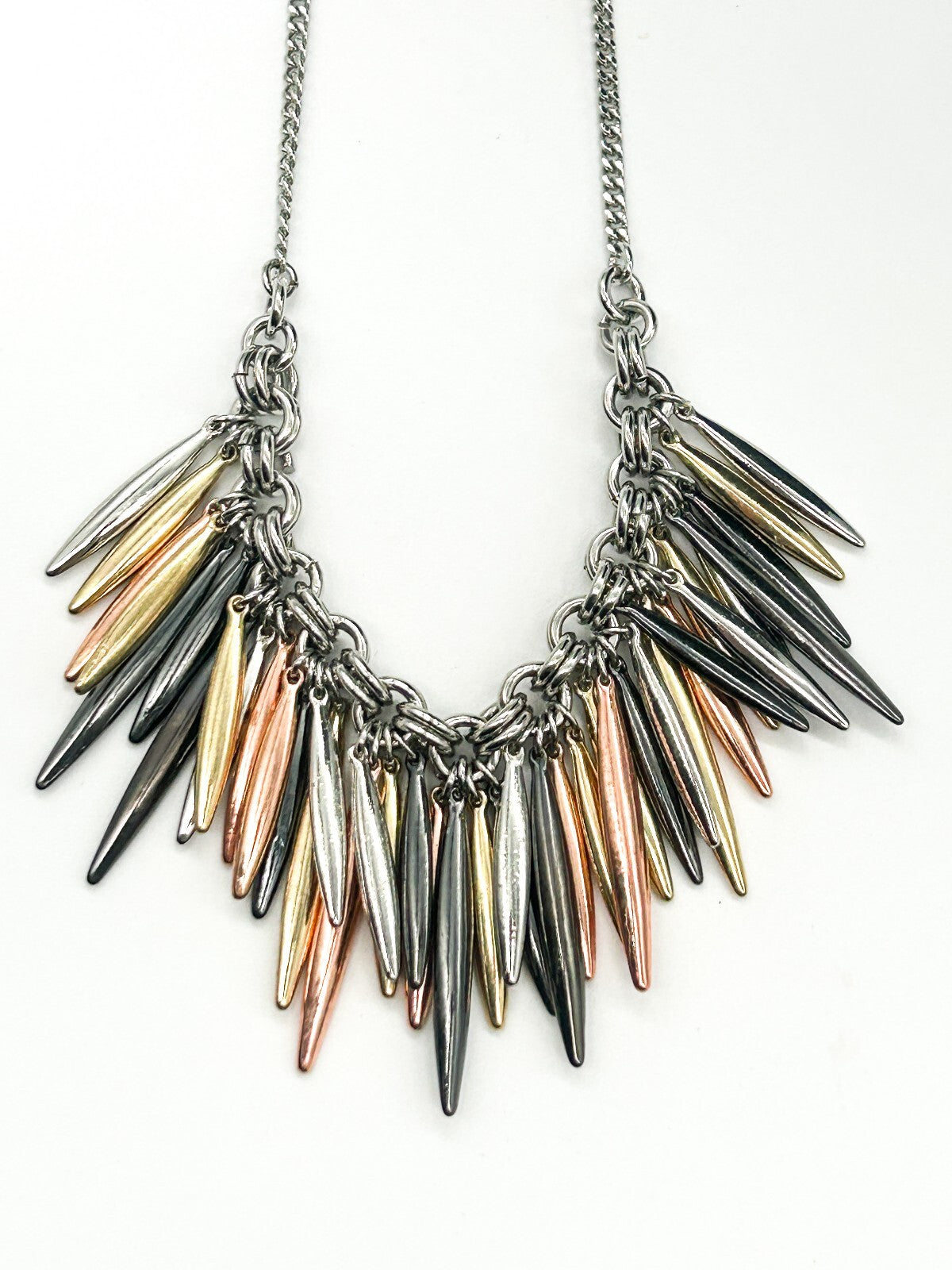 M&S Mixed Metal Spike Statement Necklace Gold Silver Rose Gold Gunmetal Bib