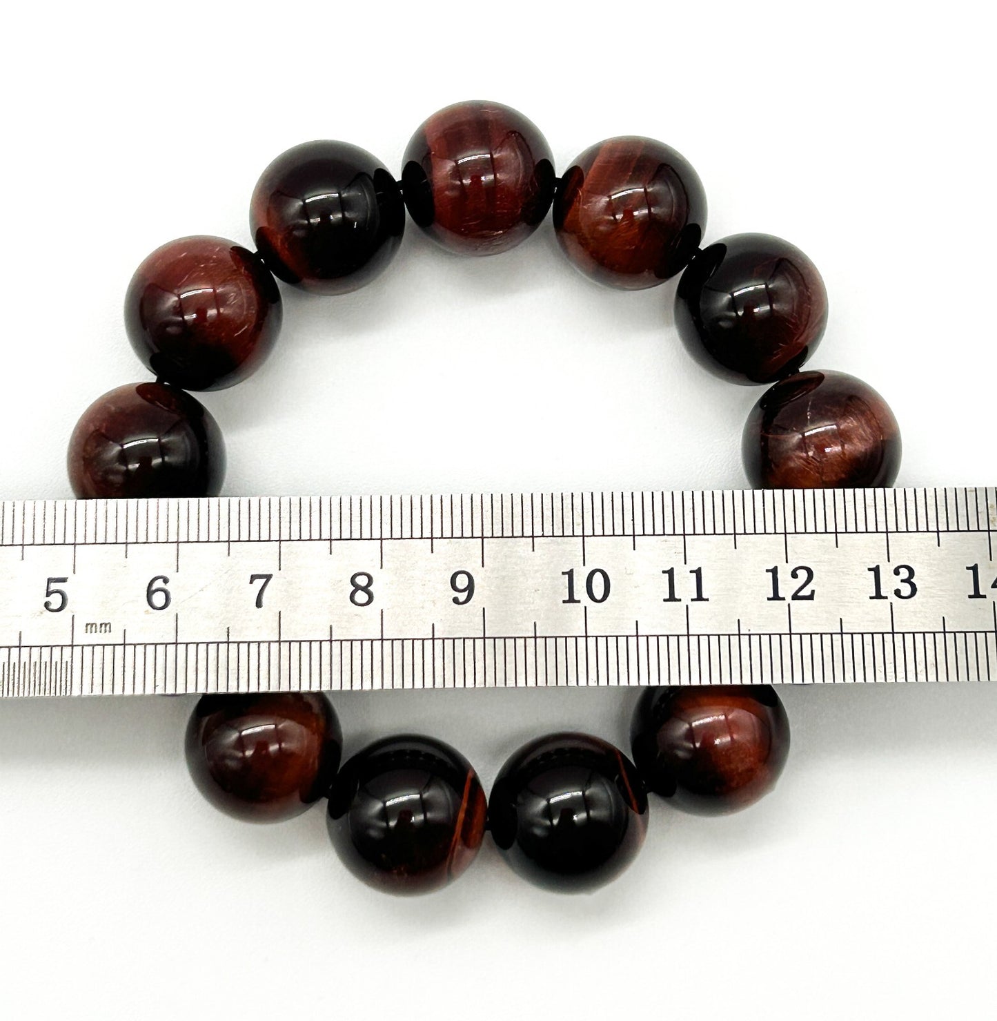 Red Tiger’s Eye Chunky Stretch Bracelet Large Round Gemstone Beads Chatoyant