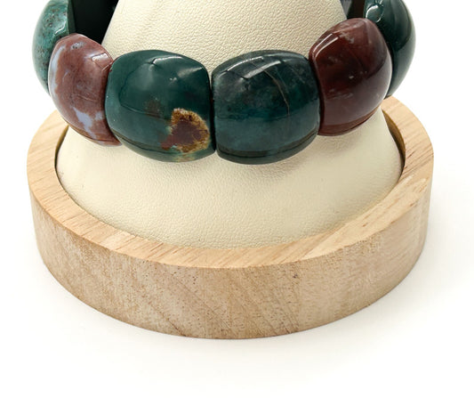Chunky Bloodstone Jasper Stretch Bracelet Green Red Gemstone Elastic Bracelet