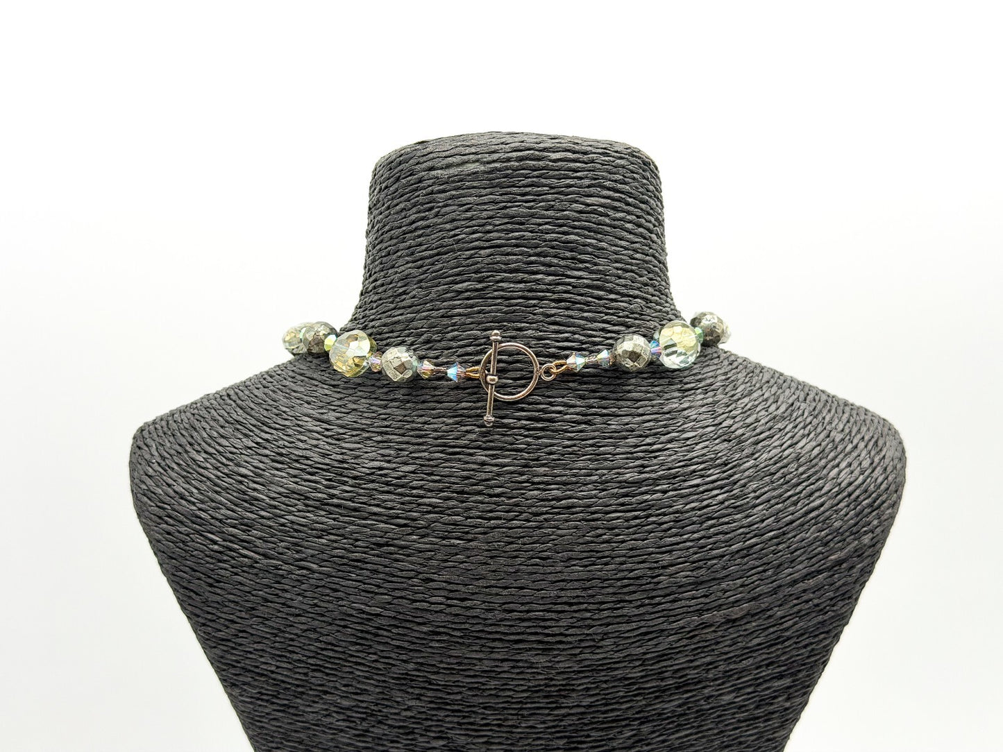 Natural Pyrite Statement Necklace Faceted Smoky AB Crystal Gemstone Pendant