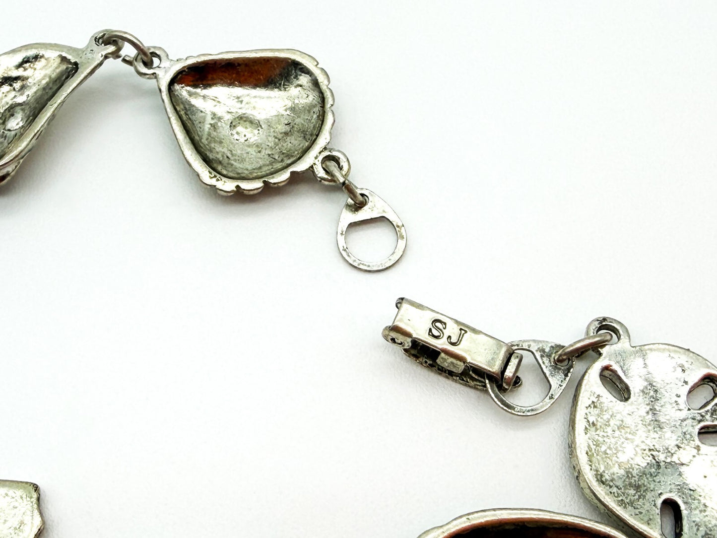 Signed SJ Silver Tone Beach Charm Bracelet Shell Starfish Nautical 7.5”