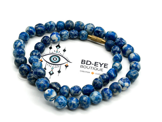 Vintage Sodalite Bead Necklace Natural Blue Gemstone 21” Barrel Clasp