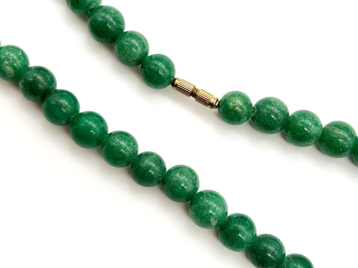 Natural Green Aventurine Necklace Round Gemstone Beads Vintage 25”
