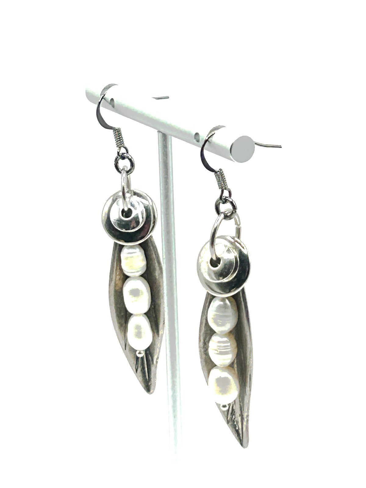 Freshwater Pearl Sculptural Leaf Earrings Silver Tone BD-Eye Original