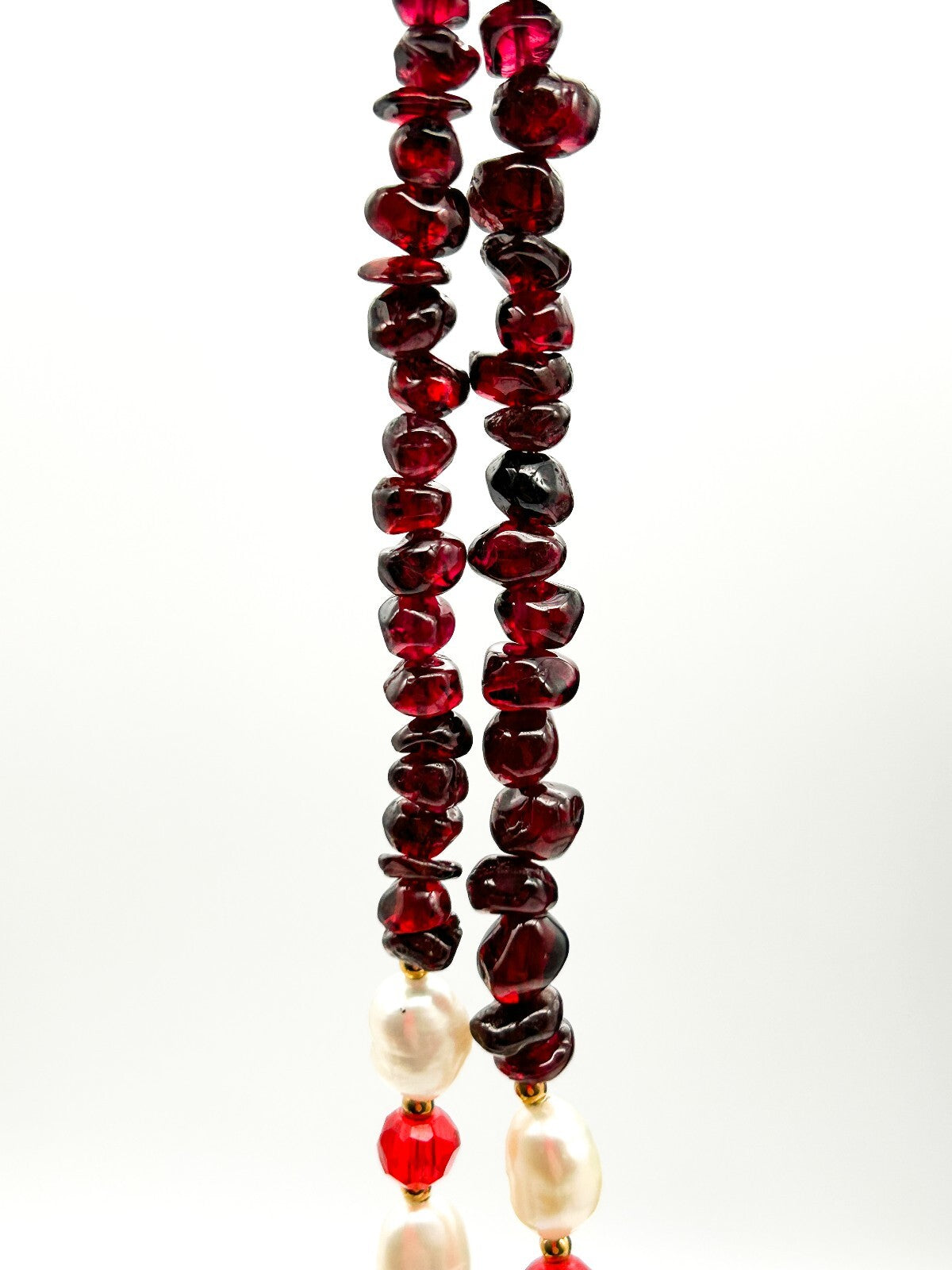 Long Garnet Necklace Freshwater Pearls Carnelian Heart Pendant Gemstone