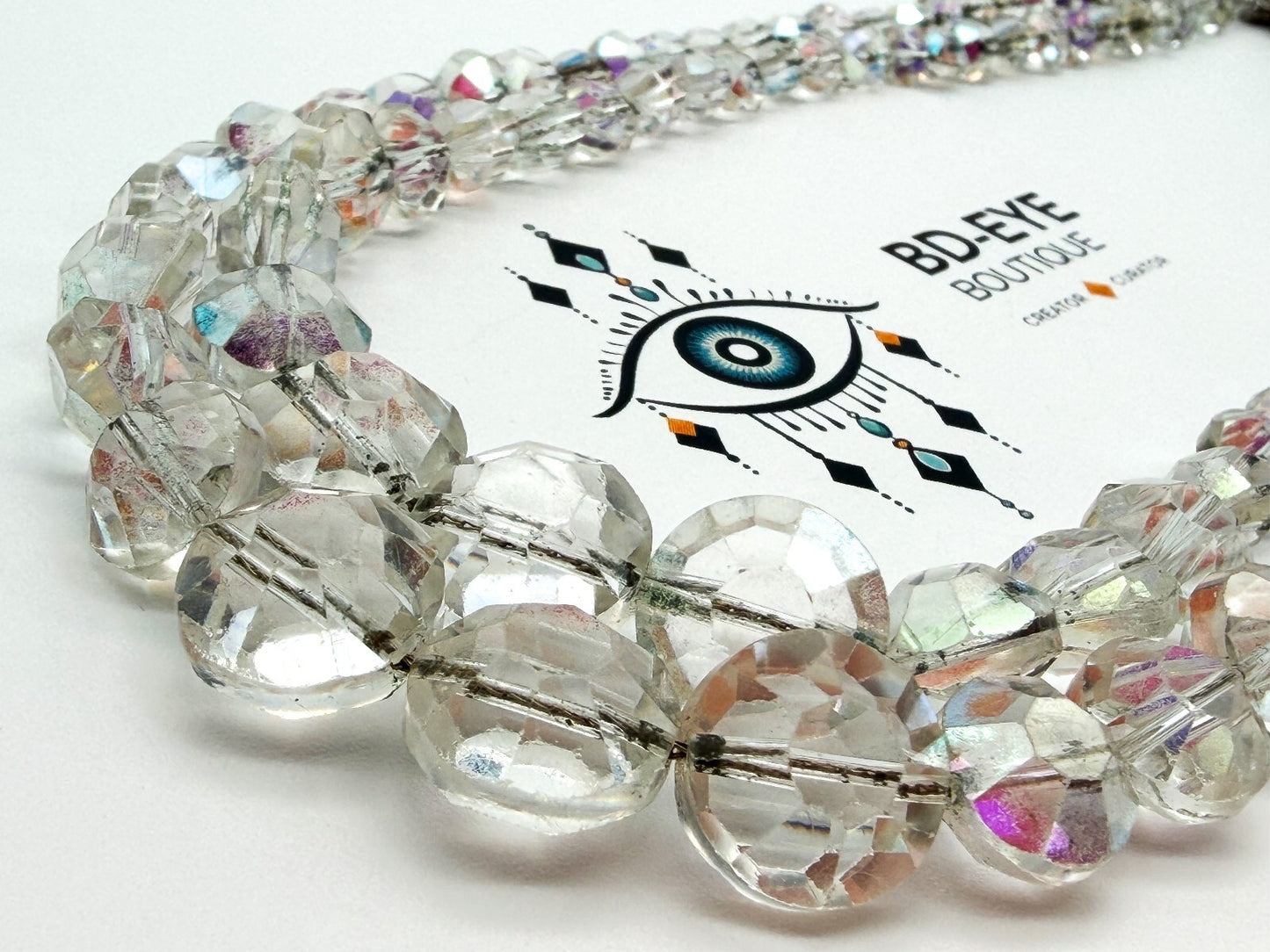 Vintage Aurora Borealis Crystal Glass Double Strand Necklace Rhinestone Clasp