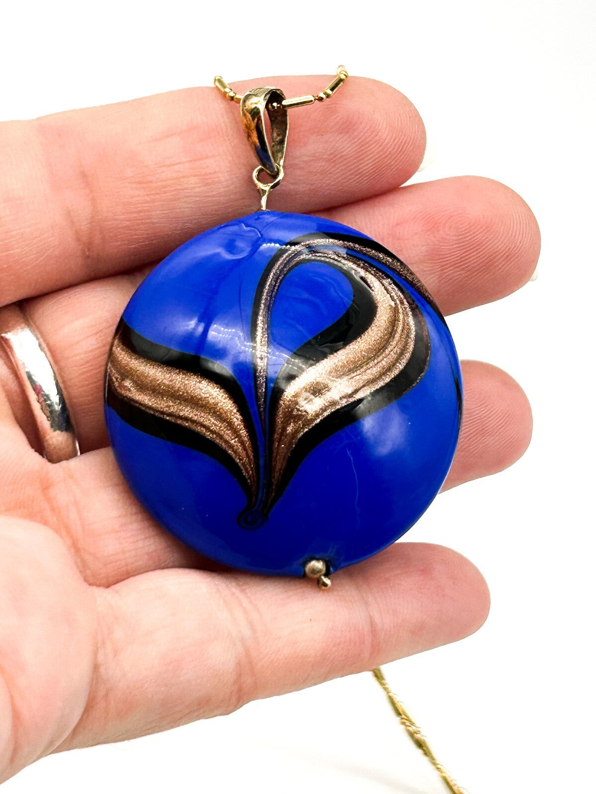 Vintage Murano Style Blue Glass Pendant Necklace Orelia Gold Tone 5cm