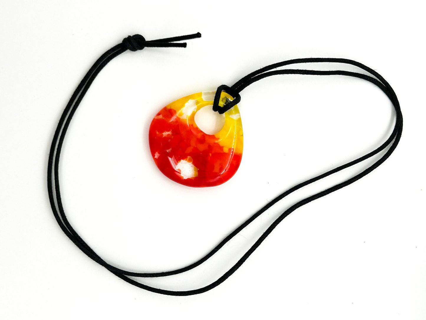 Art Glass Pendant Necklace Yellow Orange Abstract Glass Contemporary Black Cord