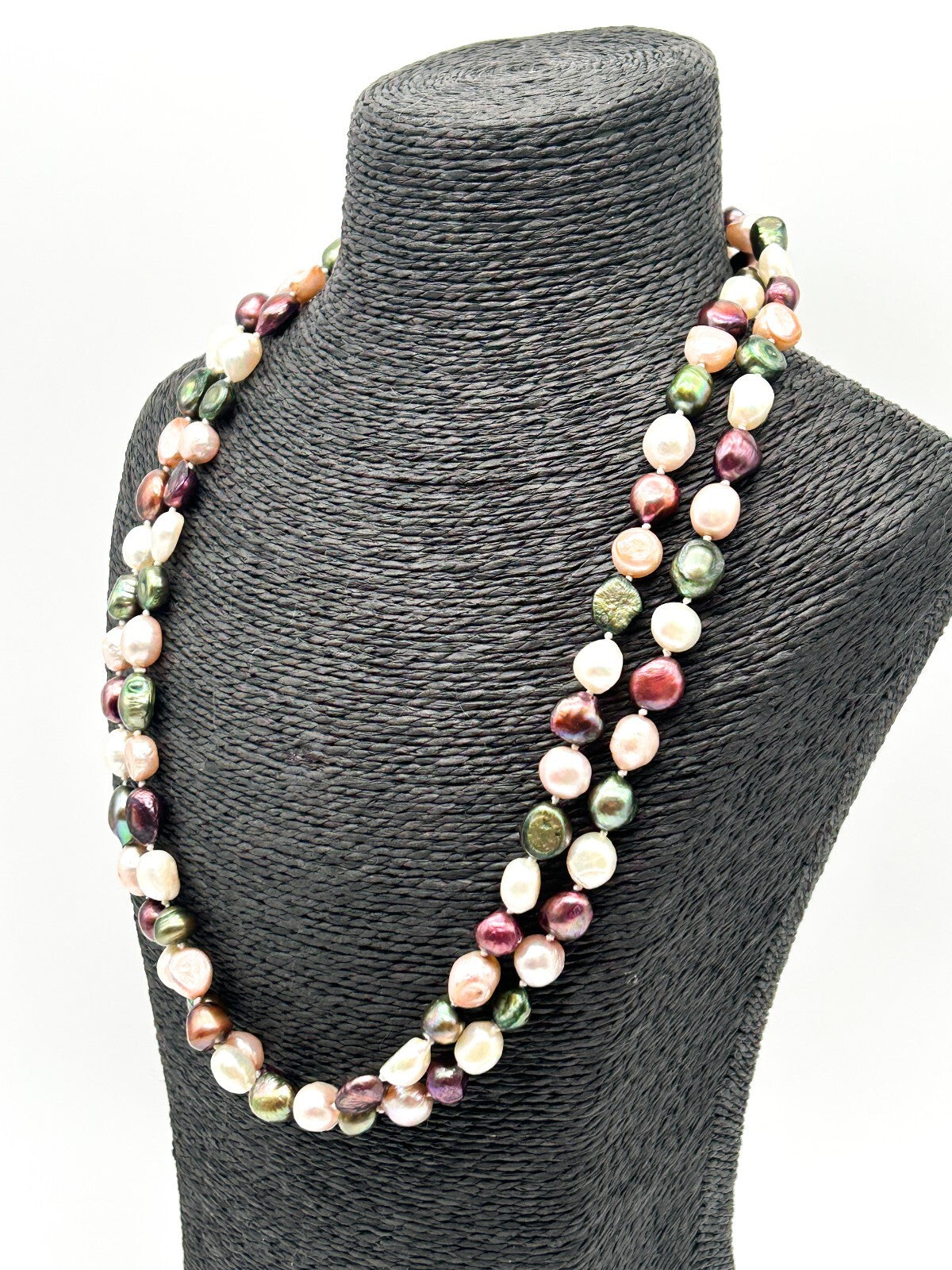 Vintage Hand Knotted Cultured Freshwater Pearl Necklace Multicolour Baroque 23”