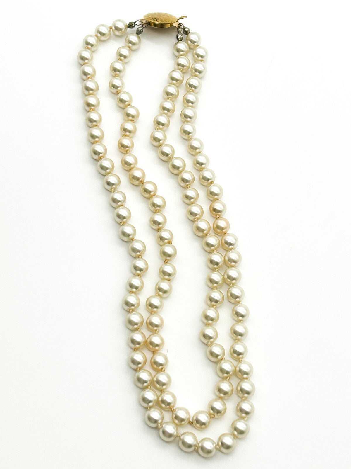 Vintage 2 strand Faux Pearl Necklace Hand Knotted Double Strand Repair Project