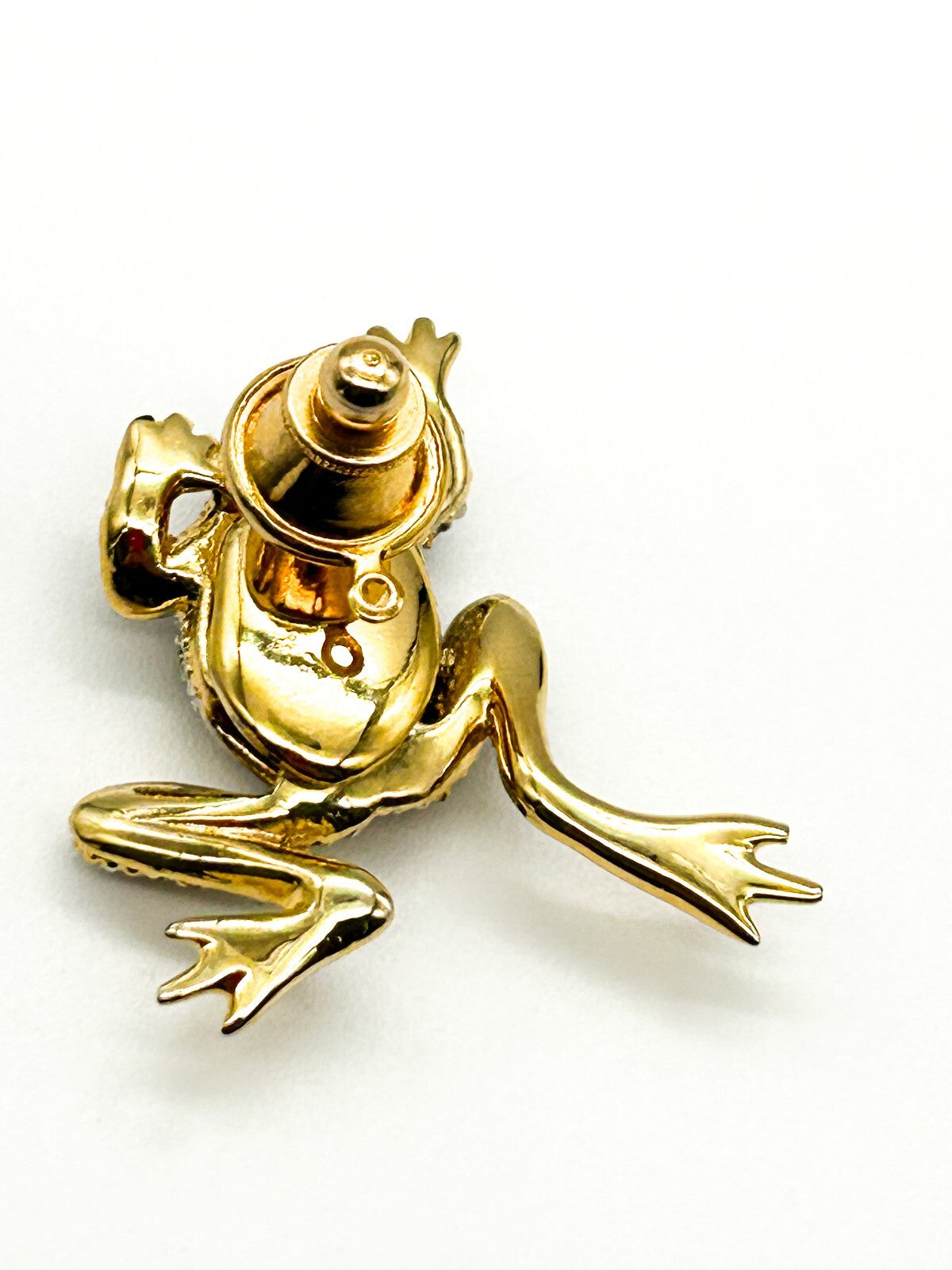 Vintage Articulated Legs Frog Gold Tone Pave Rhinestone Novelty Animal Pin Fun