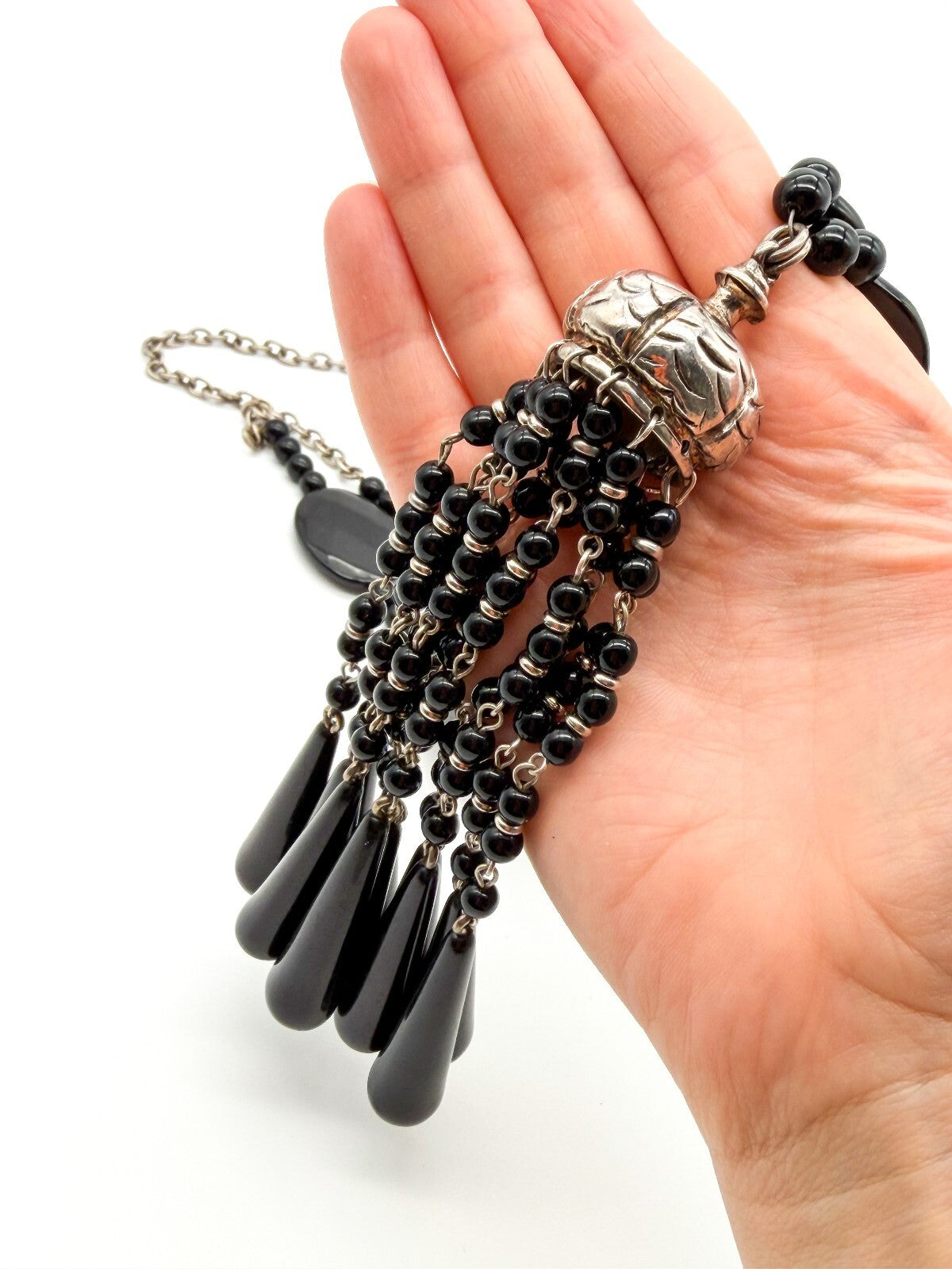 Signed Dominique Denaive Paris Chandelier Necklace Black Acrylic Vintage