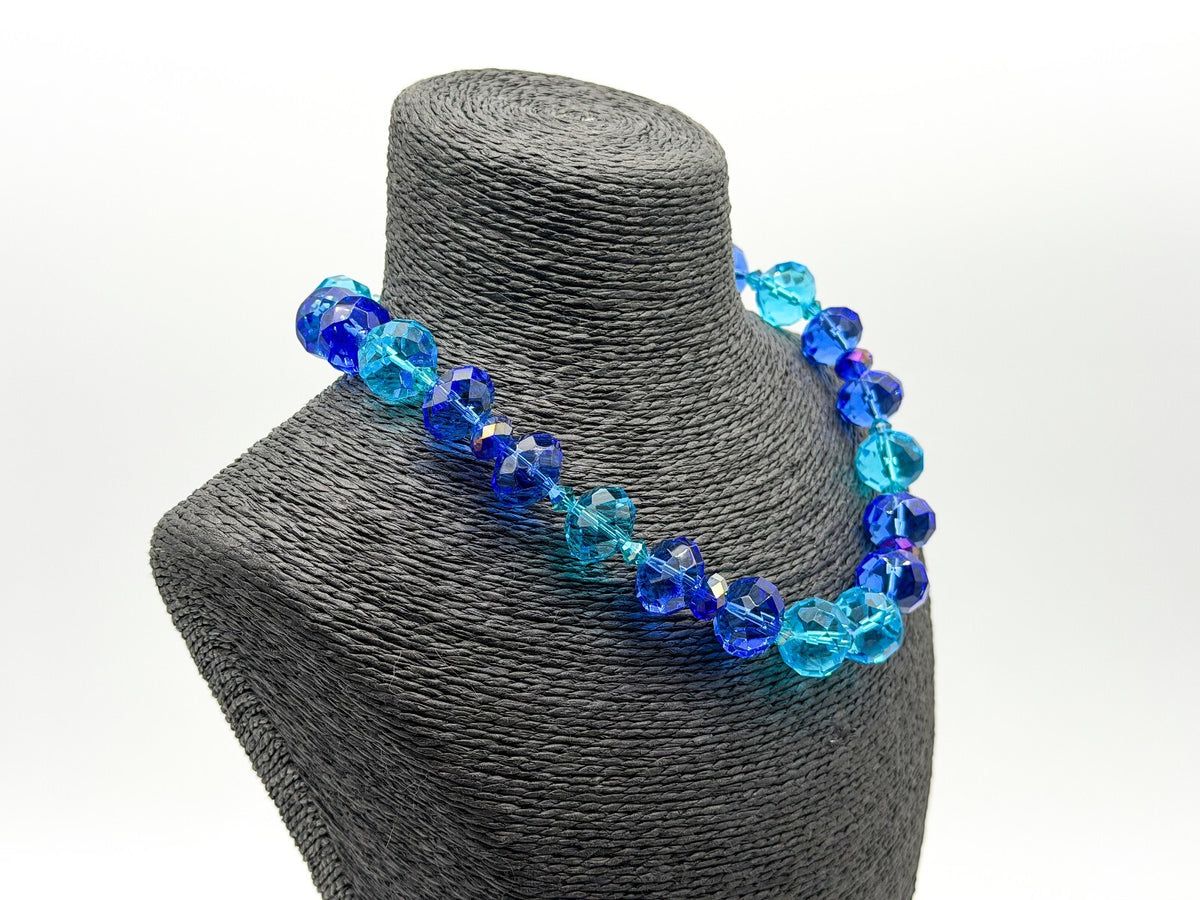 Chunky Cobalt Blue Turquoise Faceted Glass Statement Necklace Toggle 17.5”