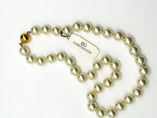 Vintage Cabouchon Faux Pearl Necklace Glass Pearls Hand Knotted Gold Tone Clasp