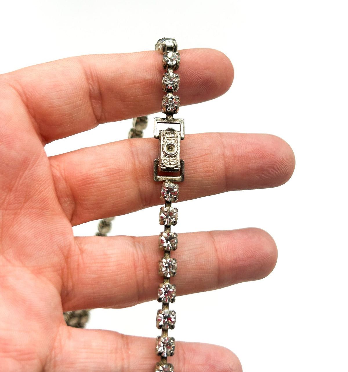 Vintage Rhinestone Bib Necklace Silver Tone Draped Cup Chain Bridal Statement