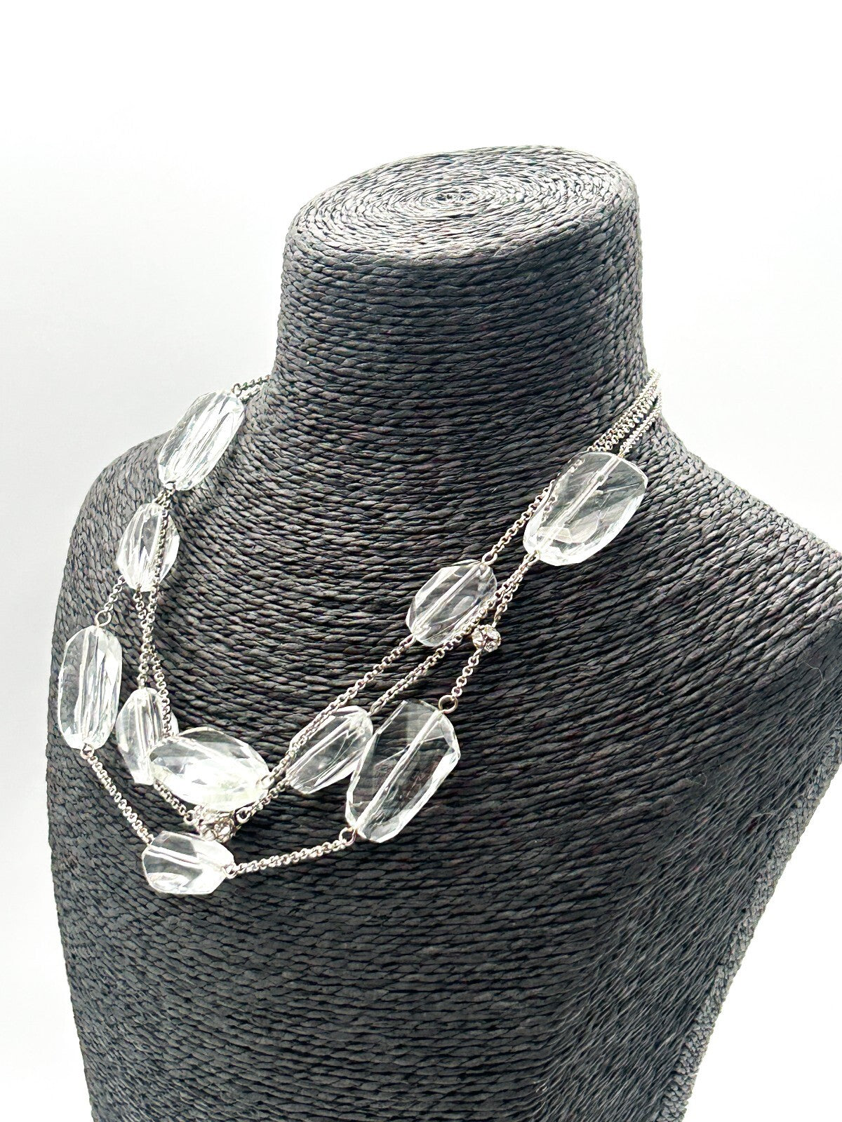 M&S Marks & Spencer Layered Glass Bead Necklace Clear Crystal Statement Necklace