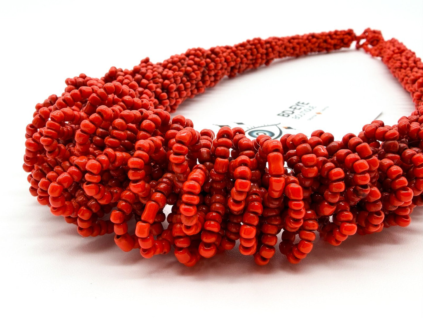 Chunky Red Seed Bead Necklace Handwoven Statement Adjustable Toggle 25”