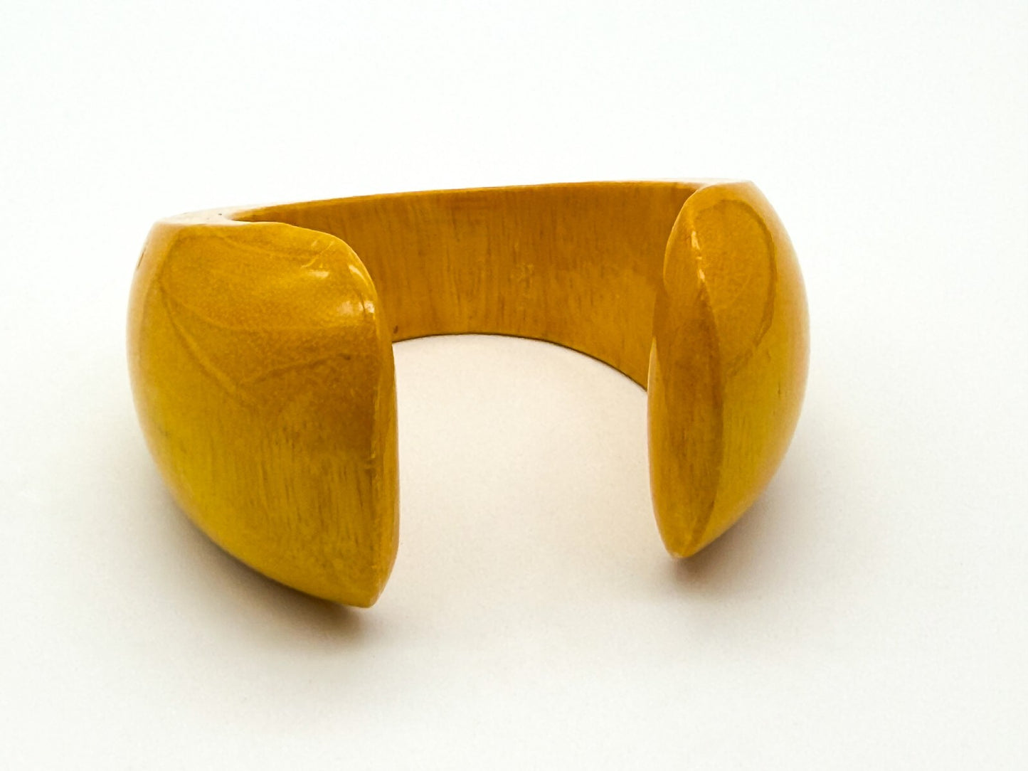 Vintage Mustard Yellow Wooden Cuff Bangle Wide Gloss Wood Statement Bracelet