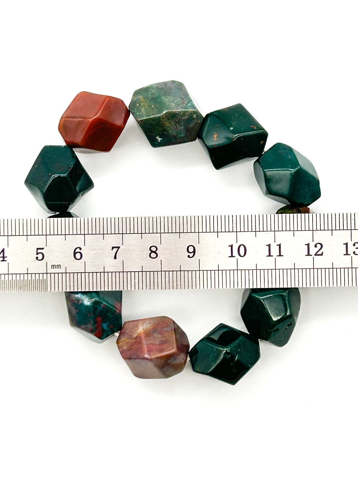 Chunky Bloodstone Jasper Stretch Bracelet Faceted Cube Gemstone Bracelet