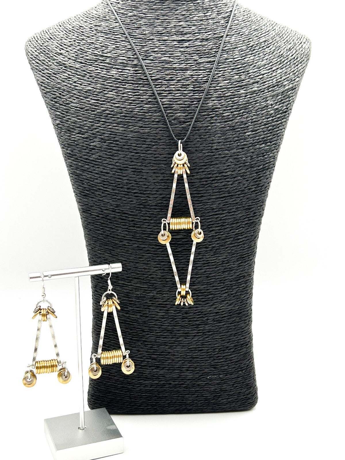 Industrial Mixed Metal Necklace Earrings Set One Of A Kind BD-Eye Original