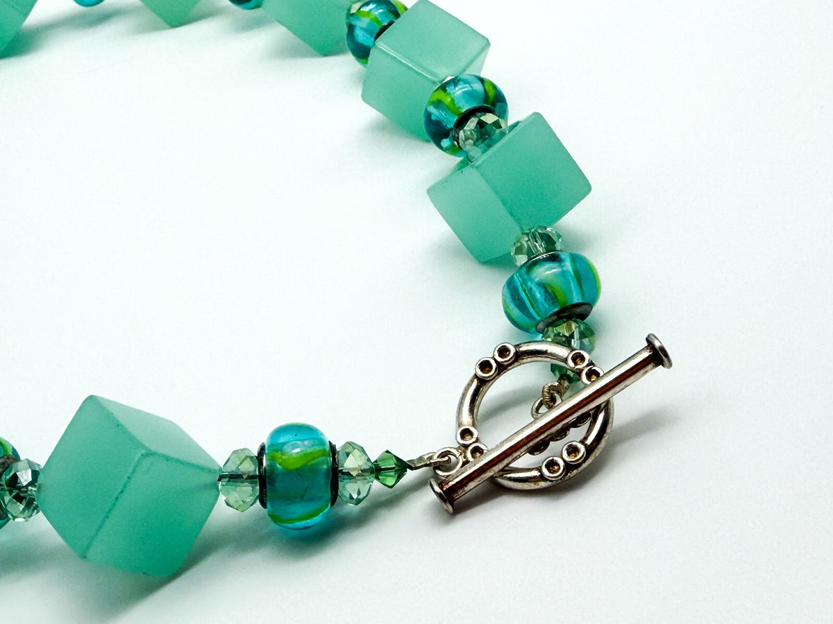 Chunky Mint Green Glass Statement Necklace Lampwork Glass Toggle Clasp