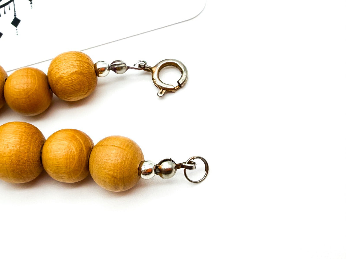 Boho Chunky Wooden Bead Necklace Bundle Layered Natural Wood Earthy Festival