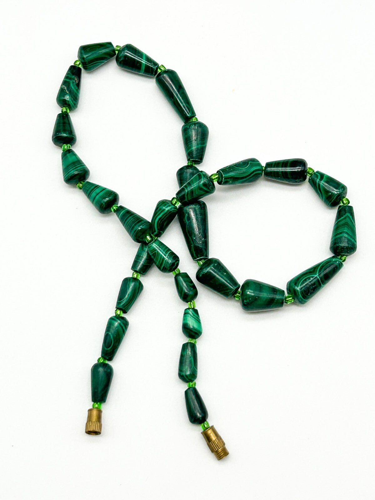 Vintage Genuine Malachite Bead Necklace Green Gemstone Cone Beads 15.5”