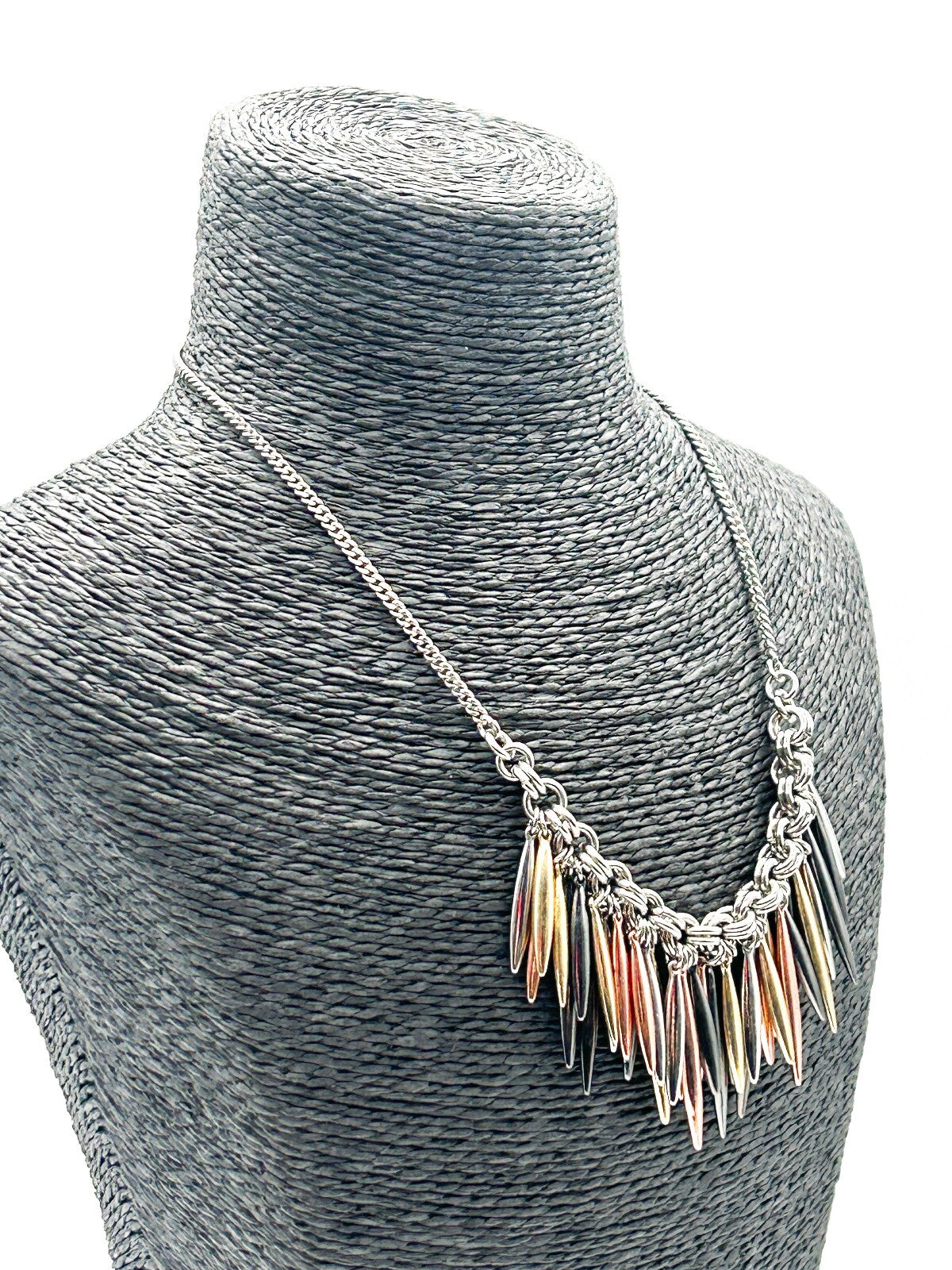 M&S Mixed Metal Spike Statement Necklace Gold Silver Rose Gold Gunmetal Bib