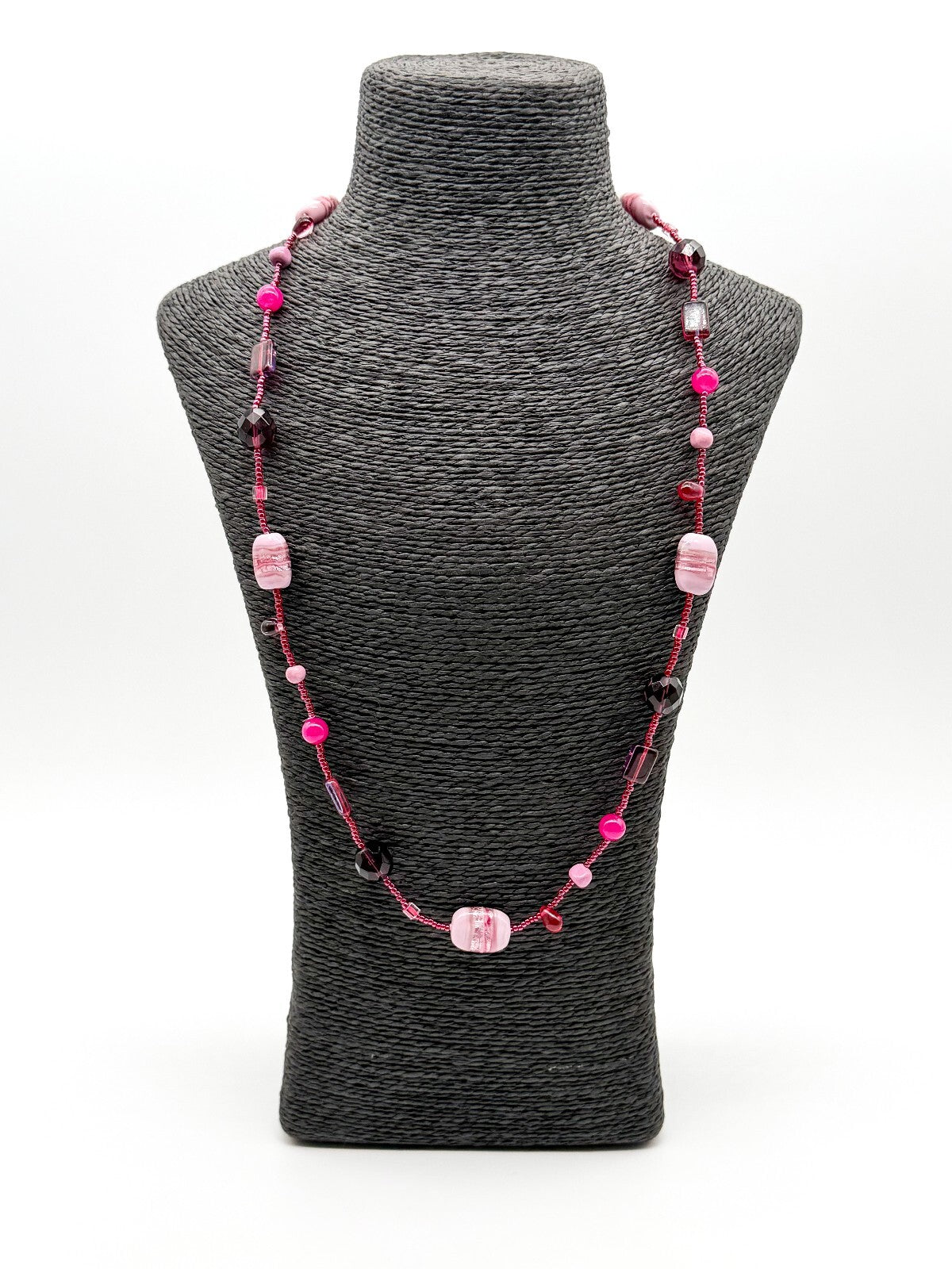 Murano Style Pink Art Glass Necklace Venetian Foil Beads Continuous Strand