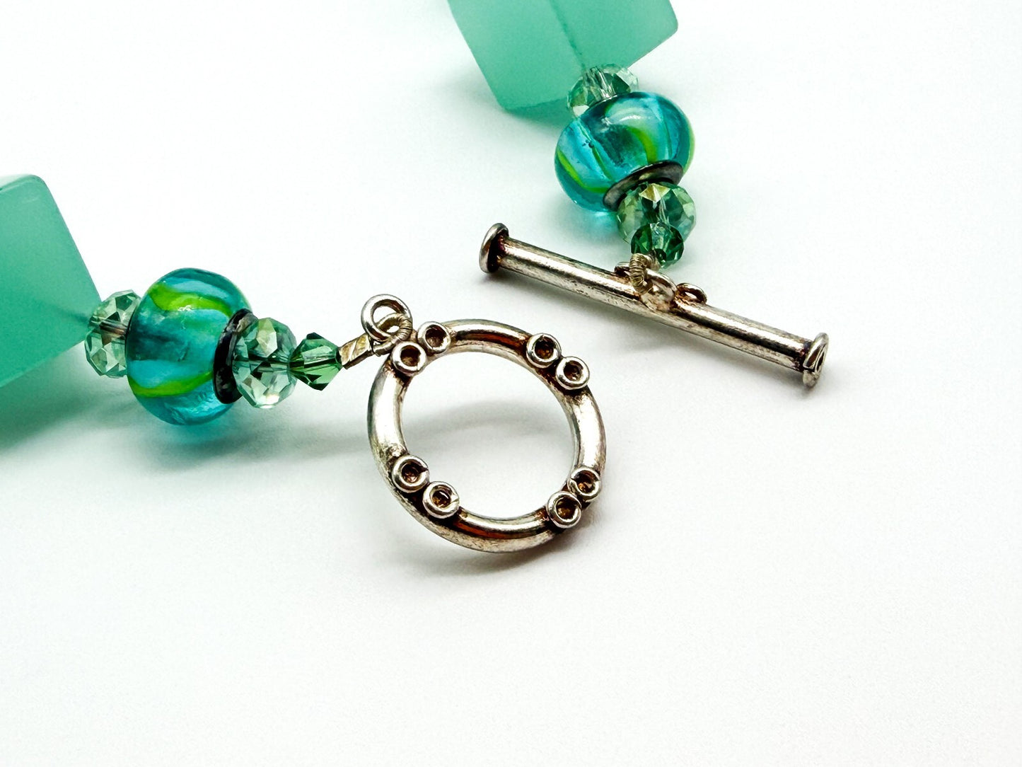 Chunky Mint Green Glass Statement Necklace Lampwork Glass Toggle Clasp
