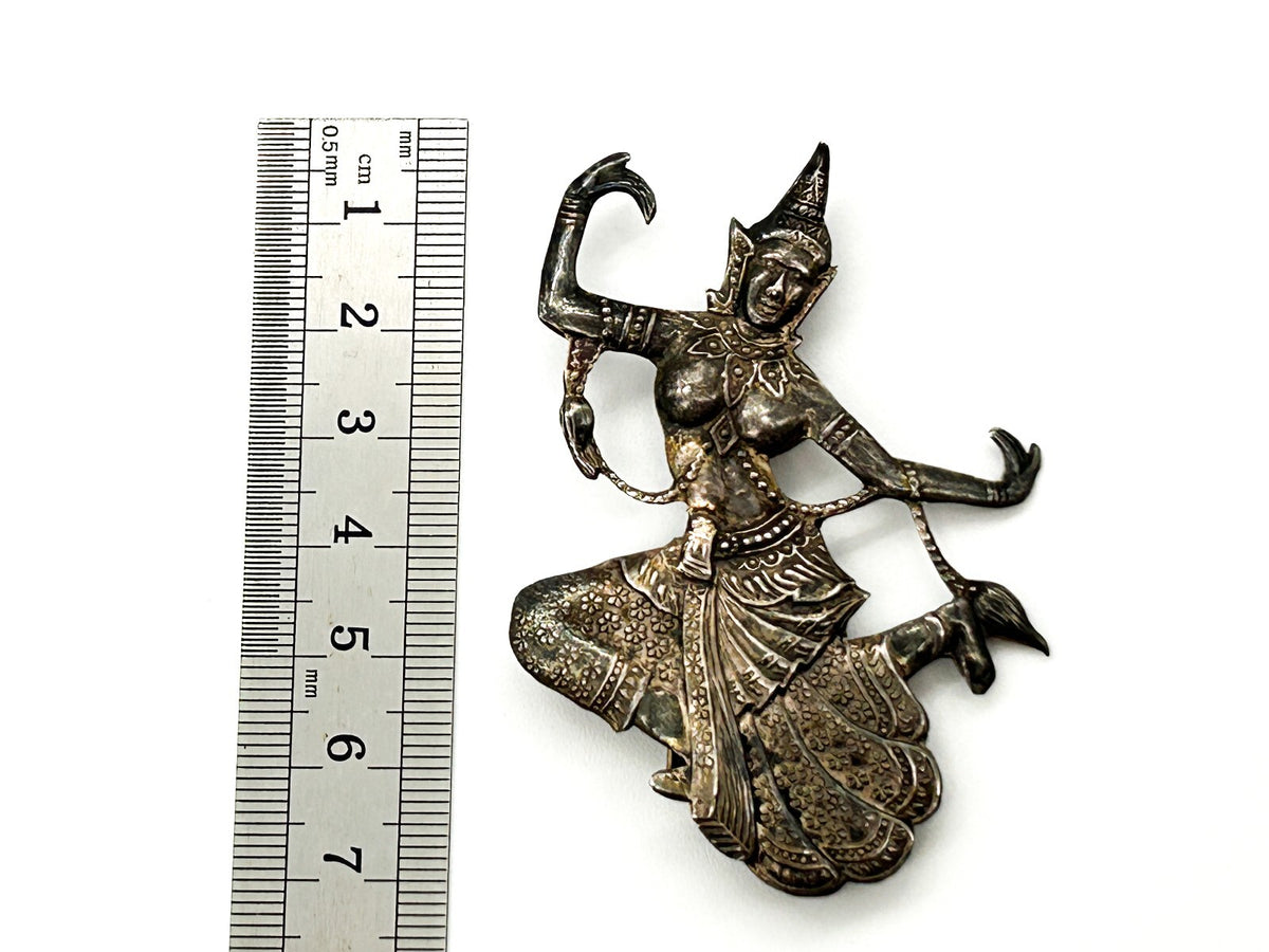 Vintage Siam Sterling Silver Thai Dancing Goddess Brooch Art Deco 1930s Signed