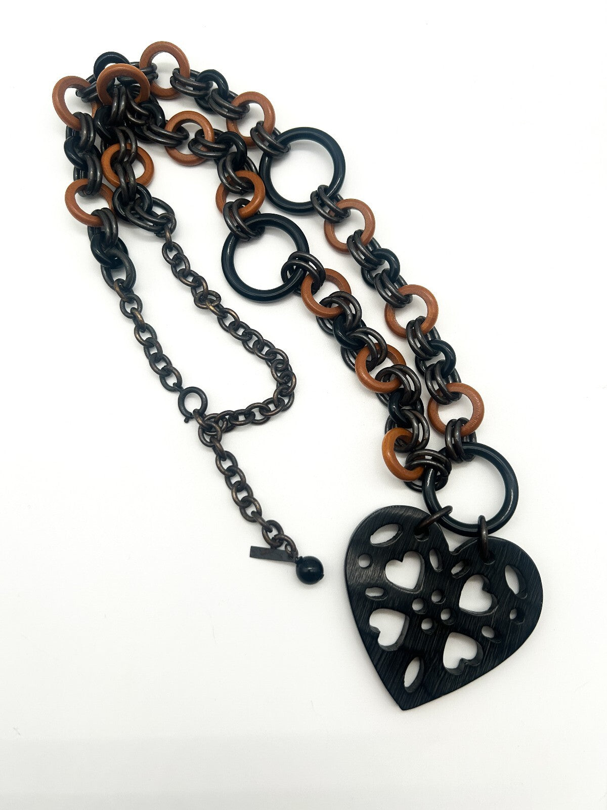 Vintage Moschino Black Acrylic Heart Pendant Necklace & Clip-On Earrings Set
