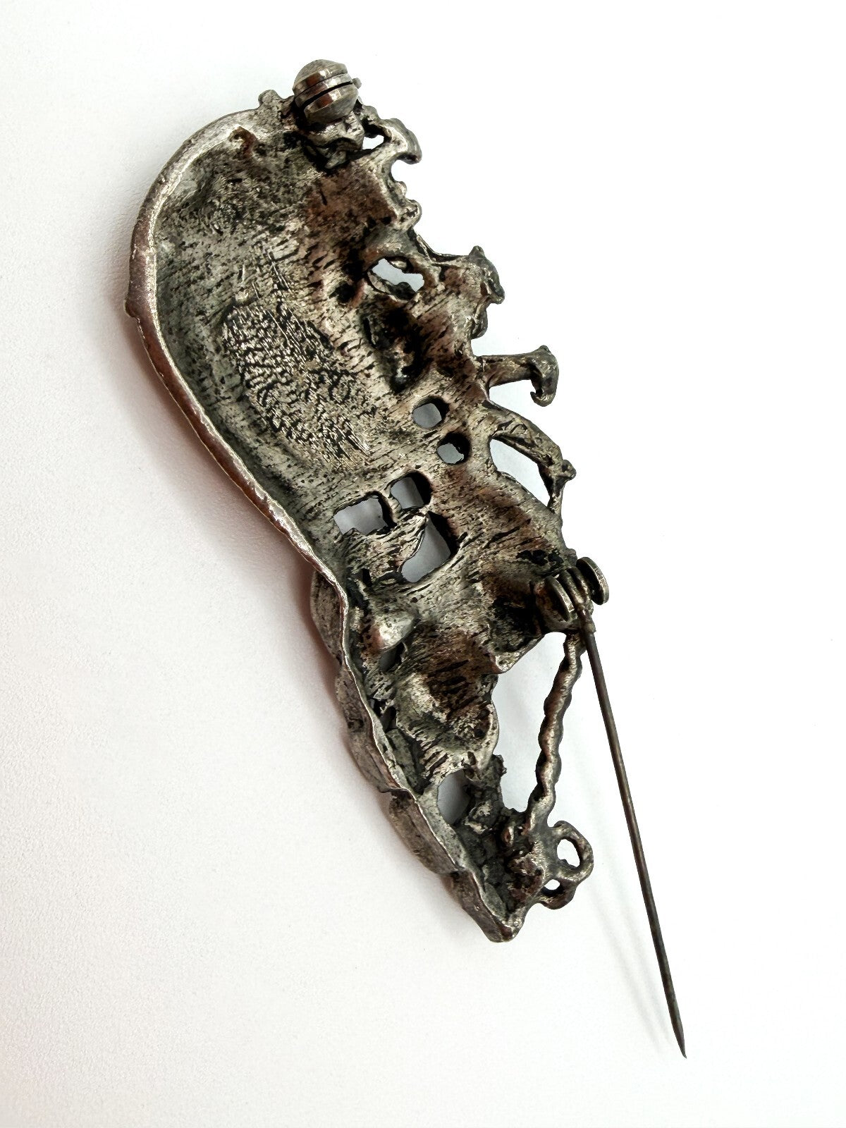 Vintage Pewter Noah’s Ark Brooch Animal Biblical Religious Pin 7cm