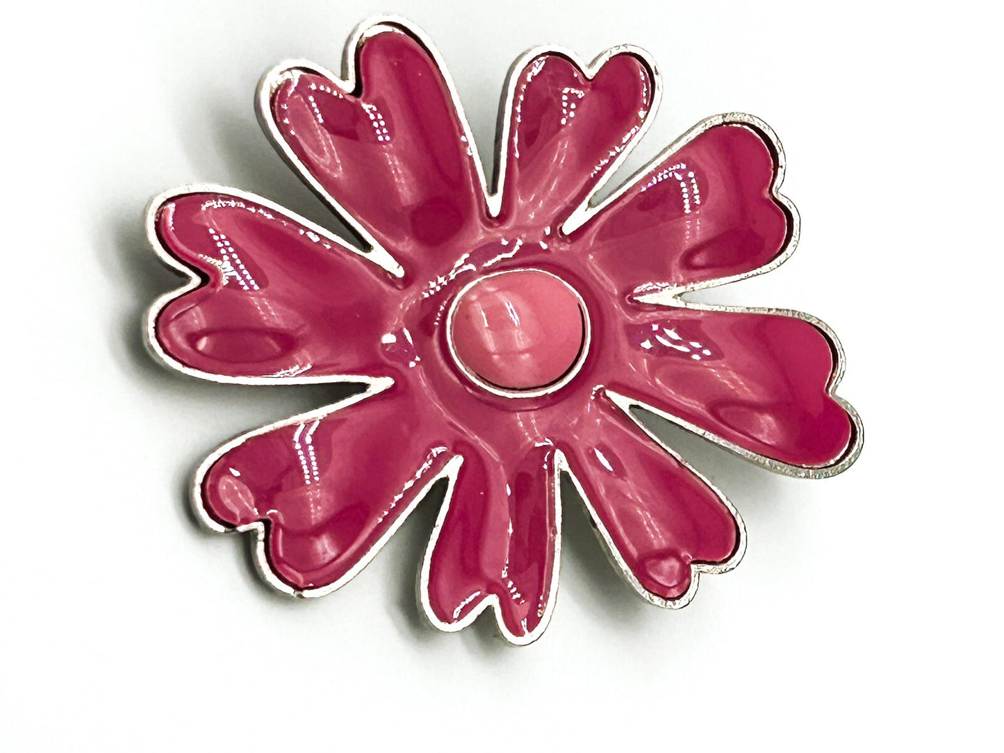 Vintage 90s Y2K Pink Enamel Flower Brooch Large Statement Daisy Pin