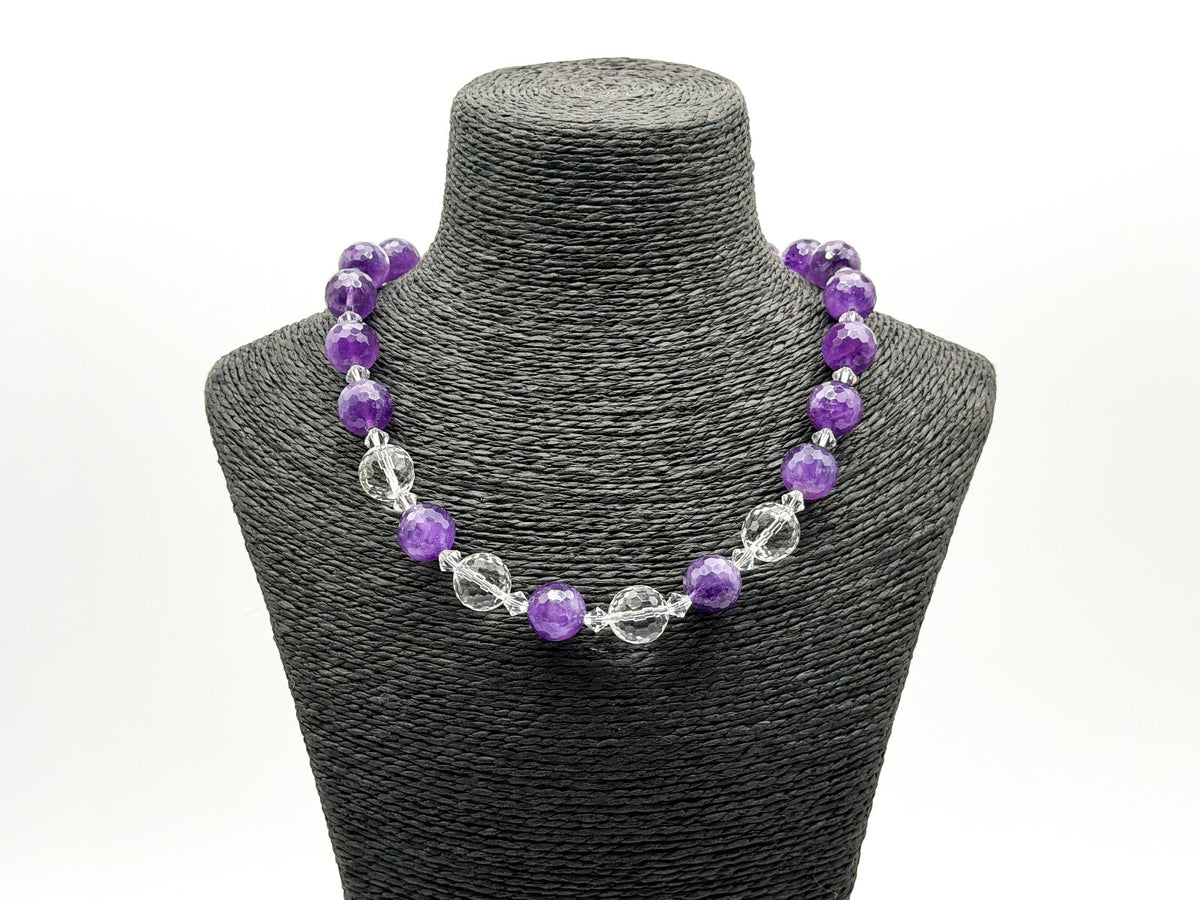 Amethyst Necklace Synthetic Spinel Faceted Crystal Glass 925 Silver Clasp