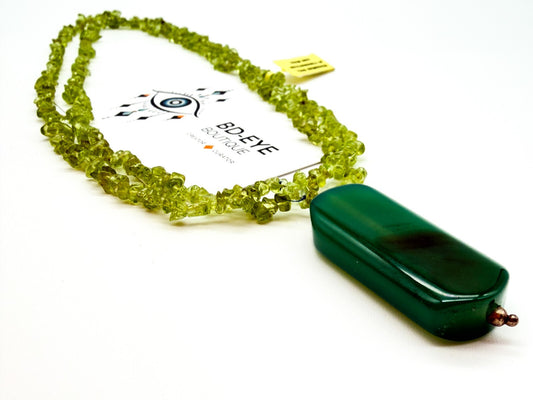 Natural Peridot Chip Necklace Green Agate Pendant Gemstone Continuous Strand