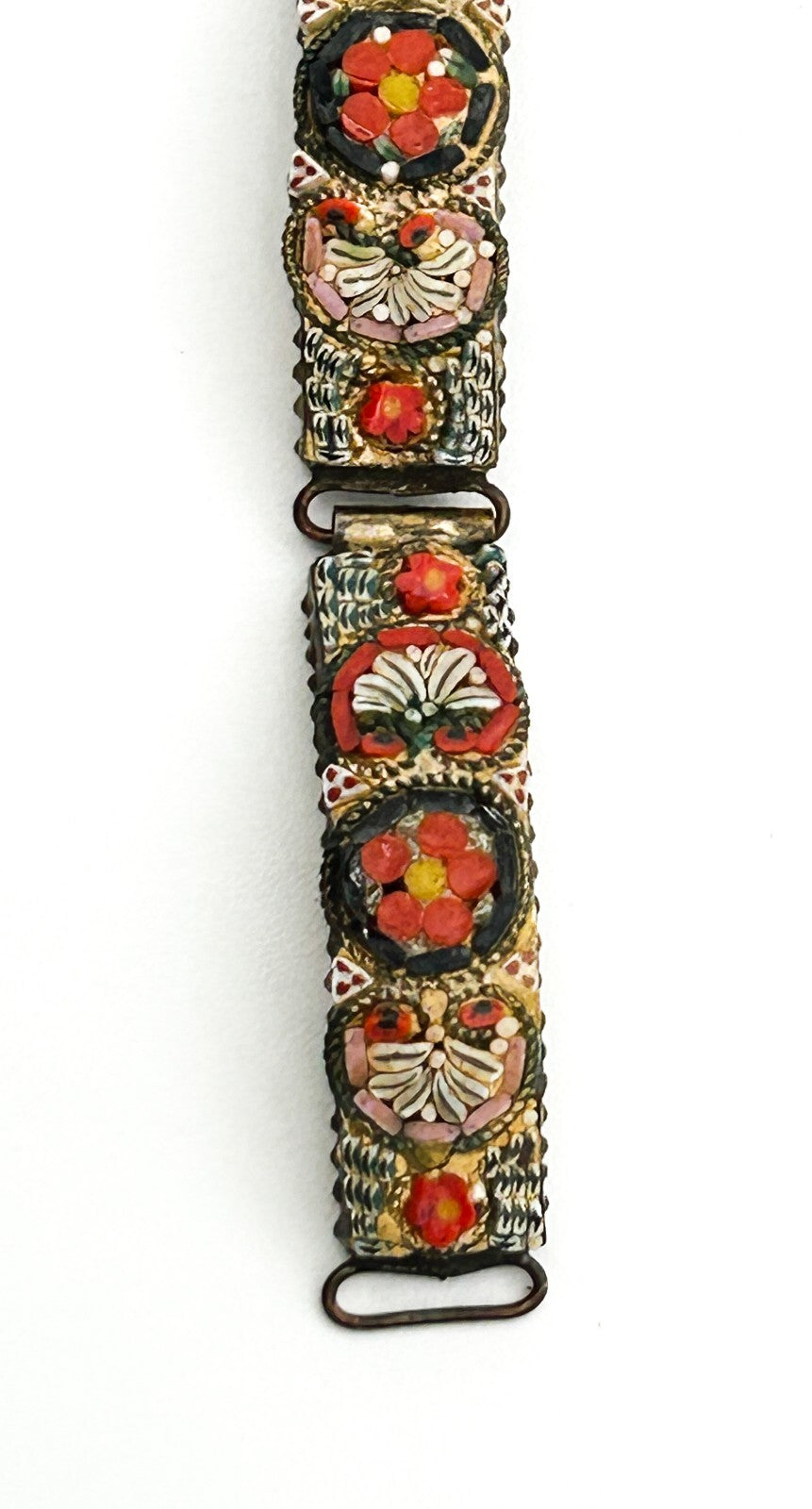Vintage Italian Micro Mosaic Bracelet RM Made In Italy Red Floral Panel Bracelet