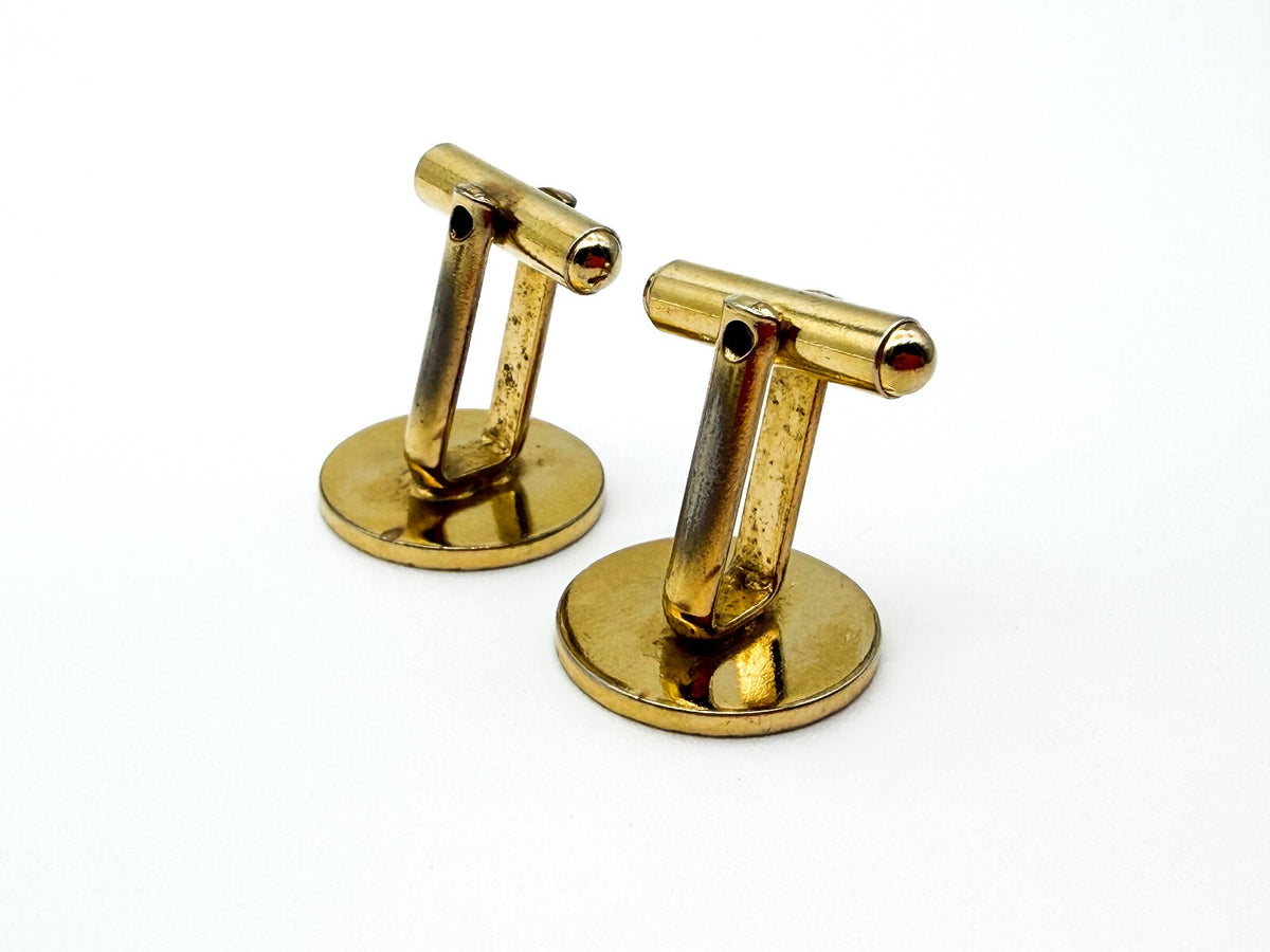 Vintage Gold Tone Engine Turned Cufflinks Diamond Cut Sunburst Round