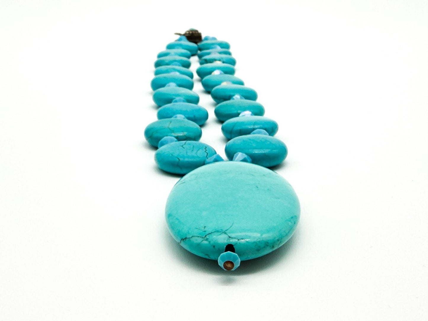 Turquoise Blue Magnesite Pendant Necklace AB Crystal Sterling Silver Box Clasp