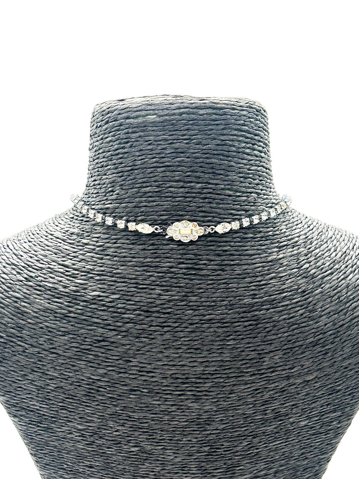 Vintage Clear Marquise Rhinestone Statement Necklace Silver Tone Bridal Wedding