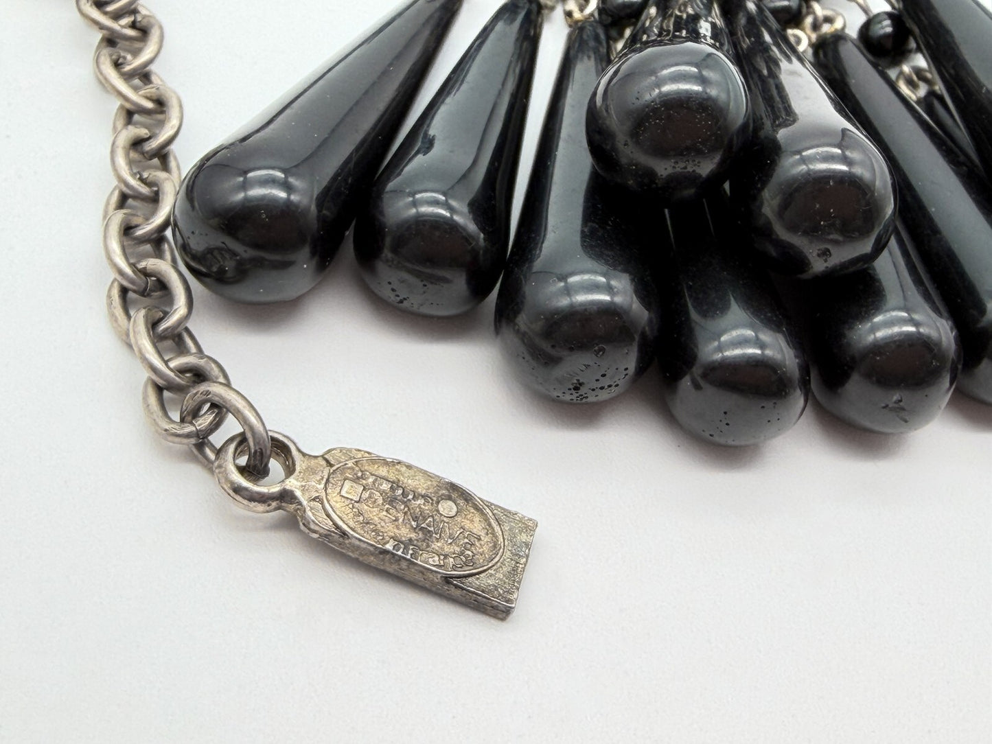 Signed Dominique Denaive Paris Chandelier Necklace Black Acrylic Vintage