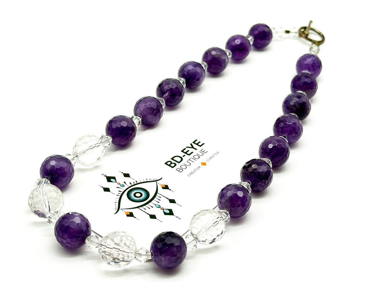 Amethyst Necklace Synthetic Spinel Faceted Crystal Glass 925 Silver Clasp