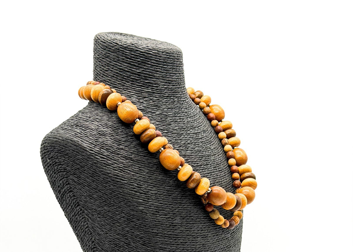 Boho Chunky Wooden Bead Necklace Bundle Layered Natural Wood Earthy Festival