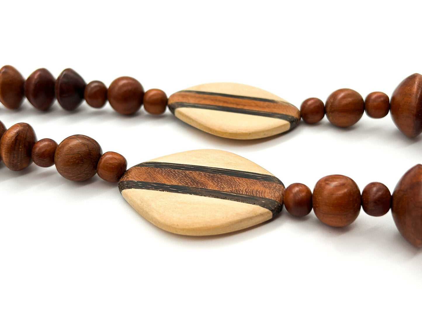 Vintage Chunky Wooden Bead Necklace Striped Geometric Boho 90s Retro Statement