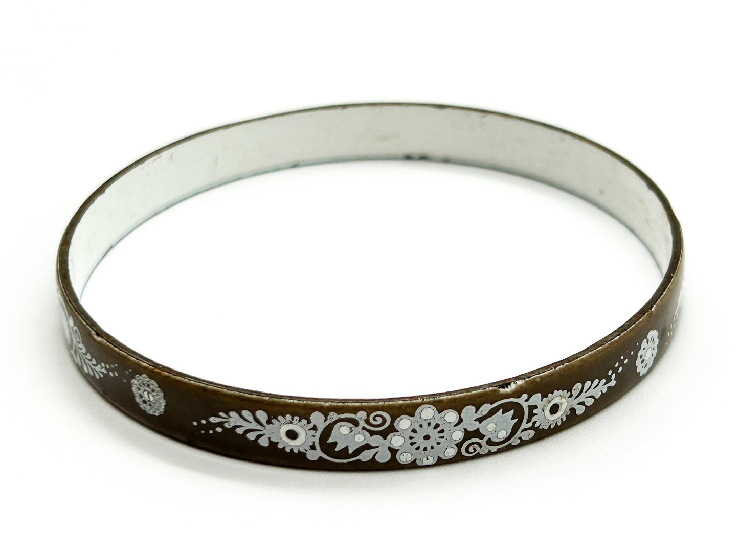 Vintage Brown Enamel Floral Bangle Attributed to Michaela Frey Austrian Style