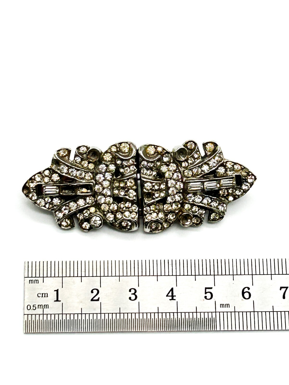 Vintage Rhinestone Duette Brooch Dress Clips Art Deco Style For Restoration